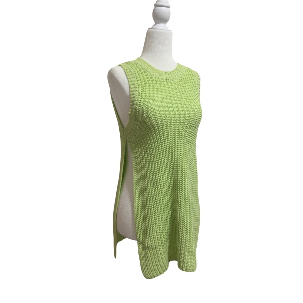 525 America Cotton Knit Tunic Tank Lime Green Shaker Stitch Sleeveless Top